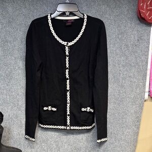 Willi Smith polk a dot full button up rayon blend blk and white sweater cardigan